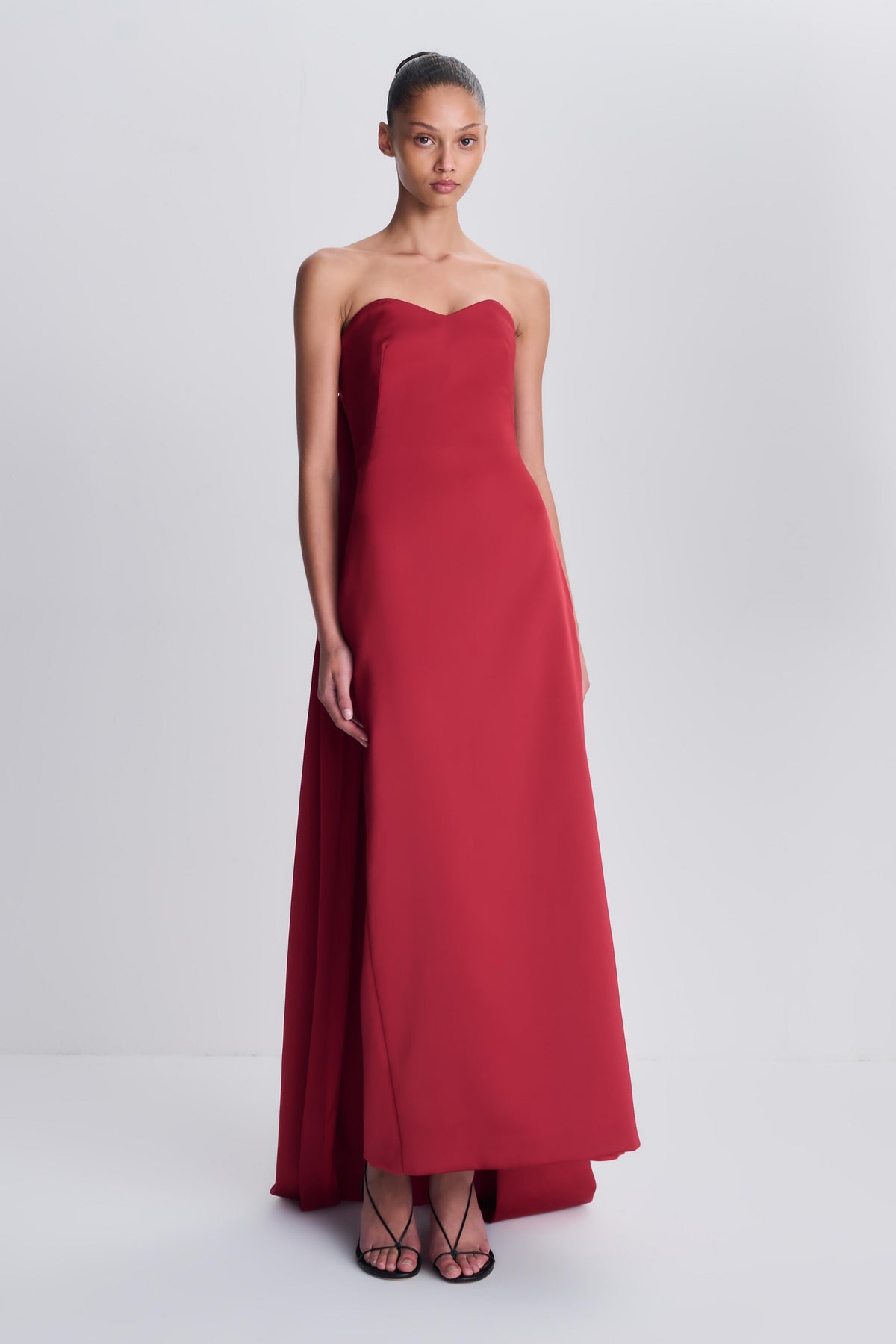 SIMKHAI Dinah Strapless Midi Dress in Lipstick