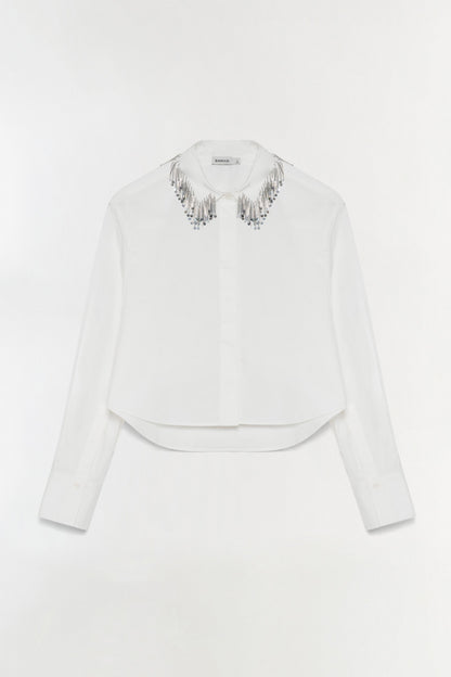 SIMKHAI Renata Embellished Button Down Shirt in White