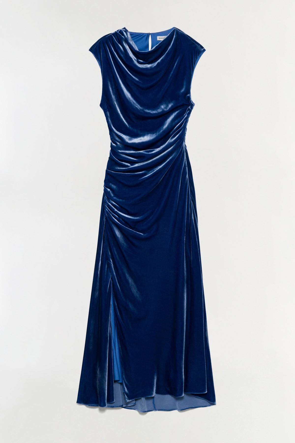 SIMKHAI Burke Draped Velvet Midi Dress in Sapphire