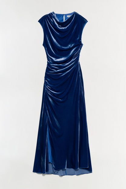 SIMKHAI Burke Draped Velvet Midi Dress in Sapphire