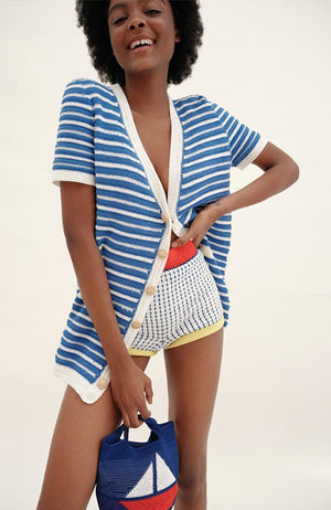 LOULOU STRIPED CARDIGAN | BLUE